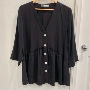 Zara oversized button down black blouse size L.